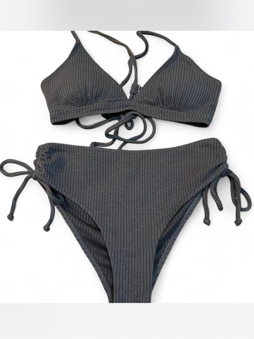 Grey Tie-Side Bikini Set